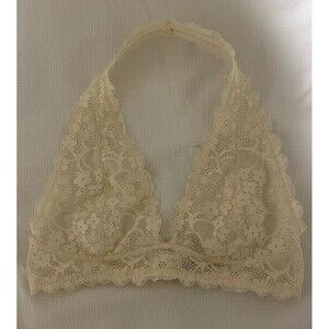Intimately Free People Lace Bra Large Ivory Bralette Halter Top Stretch Sexy